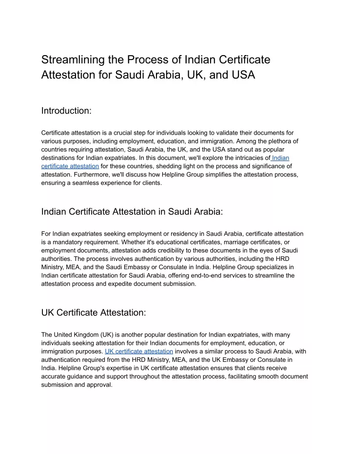 streamlining the process of indian certificate