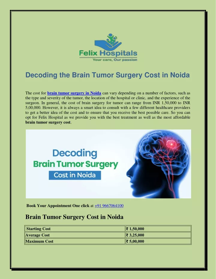 decoding the brain tumor surgery cost in noida