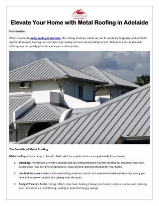 Elevate Your Home with Metal Roofing in Adelaide