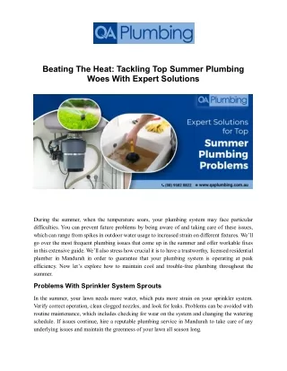 Beating the Heat: Tackling Top Summer Plumbing Woes with Expert Solutions