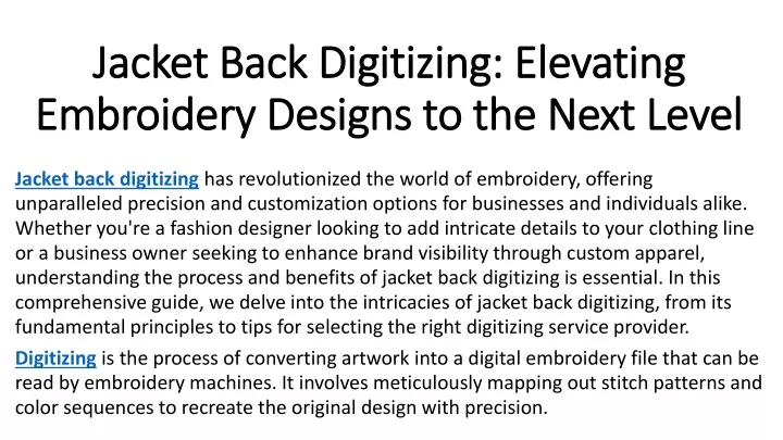 jacket back digitizing elevating embroidery designs to the next level