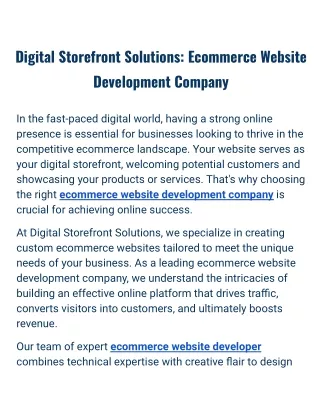 Digital Storefront Solutions: Ecommerce Website Development Company