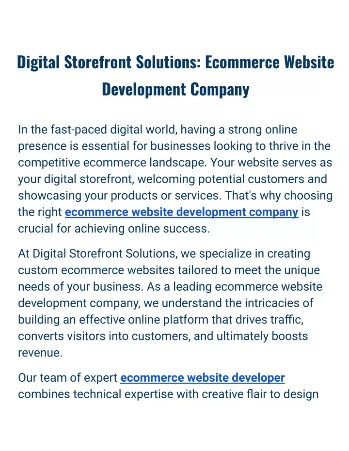 digital storefront solutions ecommerce website