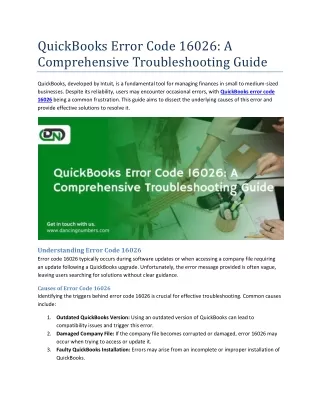 QuickBooks Error Code 16026 Comprehensive Troubleshooting Guide