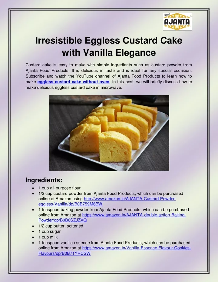 irresistible eggless custard cake with vanilla