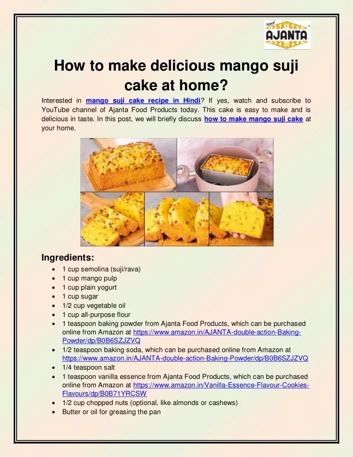 how to make delicious mango suji cake at home