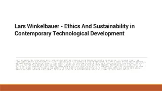 Lars Winkelbauer - Ethics And Sustainability in Contemporary Technological Development