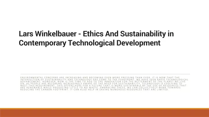lars winkelbauer ethics and sustainability in contemporary technological development
