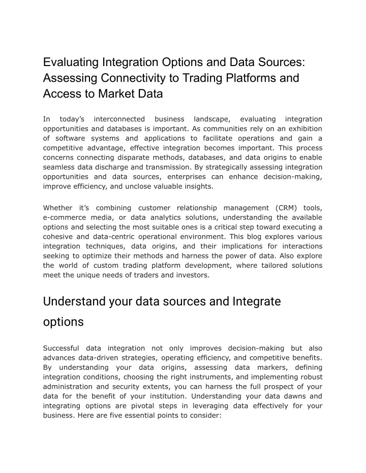 evaluating integration options and data sources