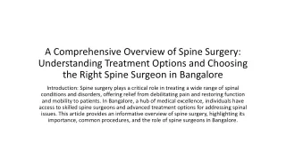 A Comprehensive Overview of Spine Surgery