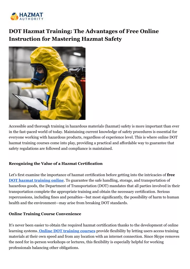 dot hazmat training the advantages of free online