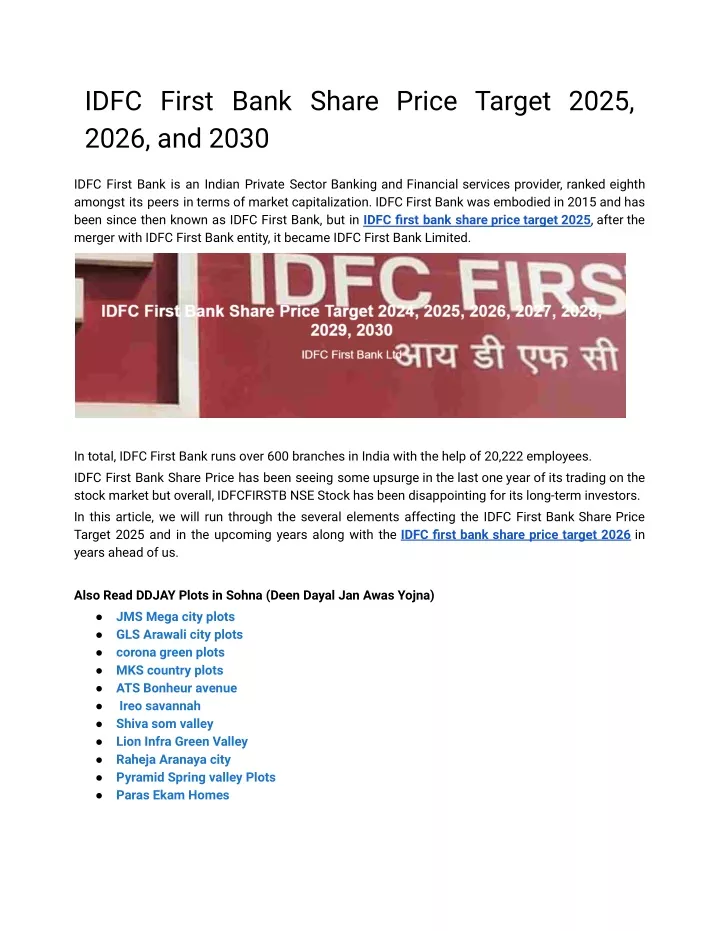 idfc first bank share price target 2025 2026
