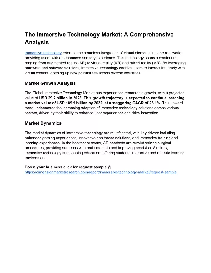 the immersive technology market a comprehensive