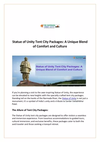 Statue of Unity Tent City PackagesA Unique Blend of Comfort and Culture