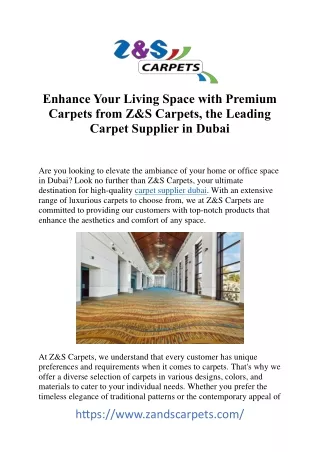 Leading Elegance: ZandS Carpets, Your Premier Carpet Supplier in Dubai