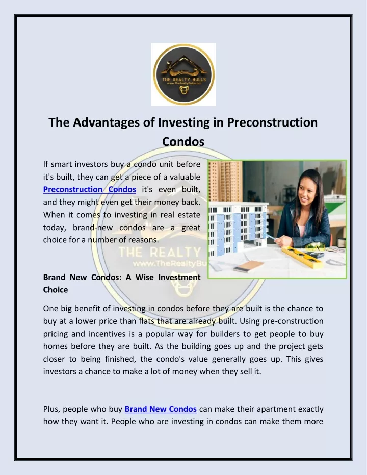 the advantages of investing in preconstruction