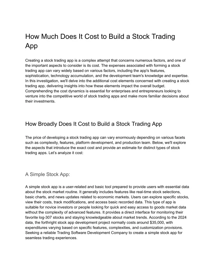 how much does it cost to build a stock trading app