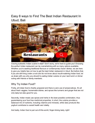 How To Get The Best Indian Restaurant In Ubud- 8 Easy Tips