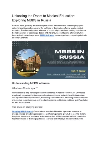 Unlocking the Doors to Medical Education_ Exploring MBBS in Russia