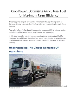 Crop Power - Optimising Agricultural Fuel for Maximum Farm Efficiency