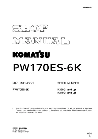 Komatsu PW170ES-6K Hydraulic Excavator Service Repair Manual SNK32001 and up