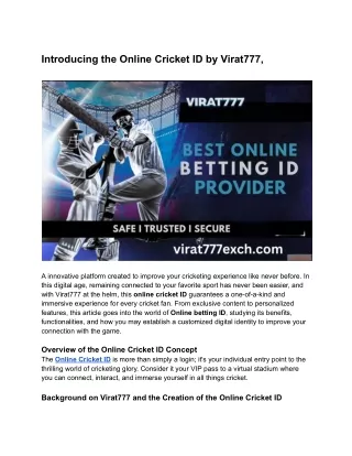 Online cricket ID - Your must-have online cricket ID by Virat777