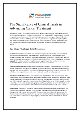 The Significance of Clinical Trials in Advancing Cancer Treatment