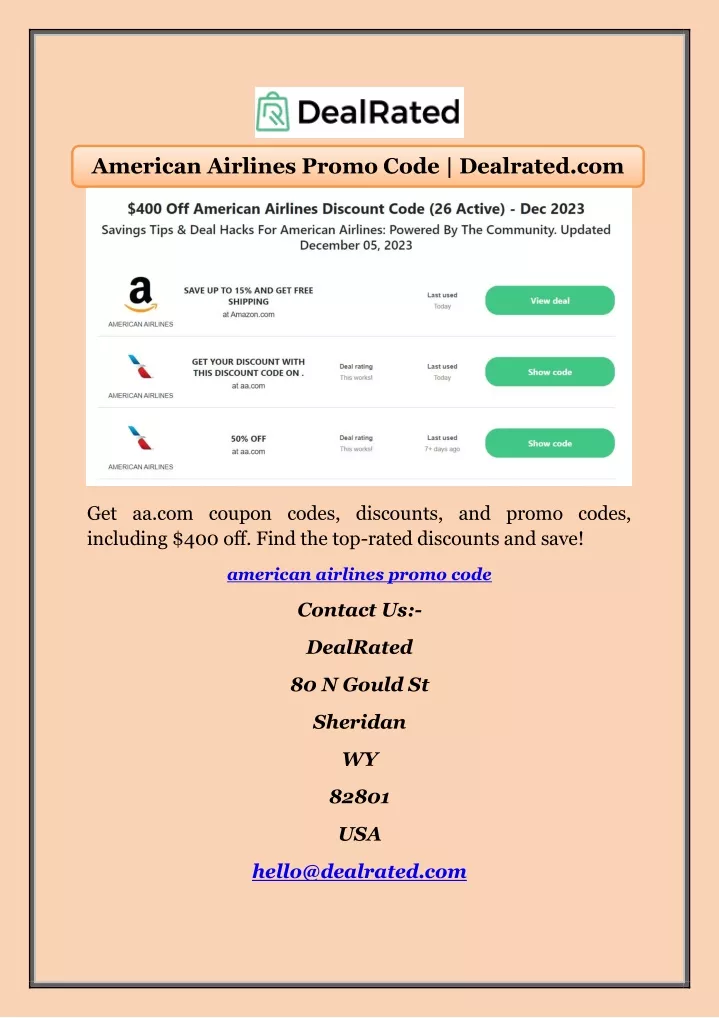 american airlines promo code dealrated com