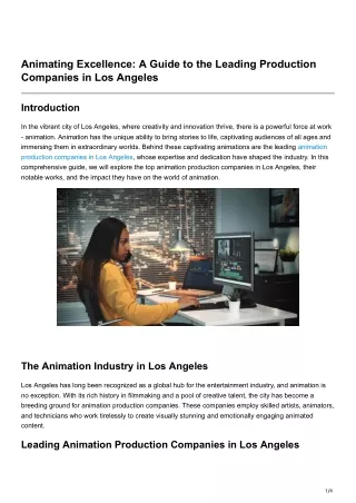 Animating Excellence A Guide to the Leading Production Companies in Los Angeles