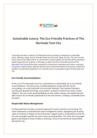 Sustainable Luxury The Eco-Friendly Practices of The Narmada Tent City