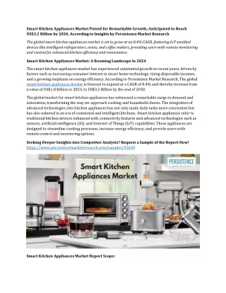 Smart Kitchen Appliances Market: Embracing Innovations for Enhanced Cooking Expe