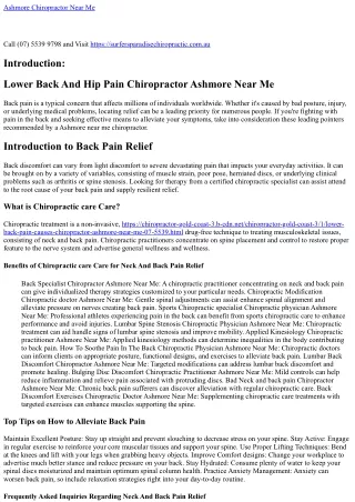 Lower Back Ache Chiropractor Ashmore Near Me (07) 5539 9798