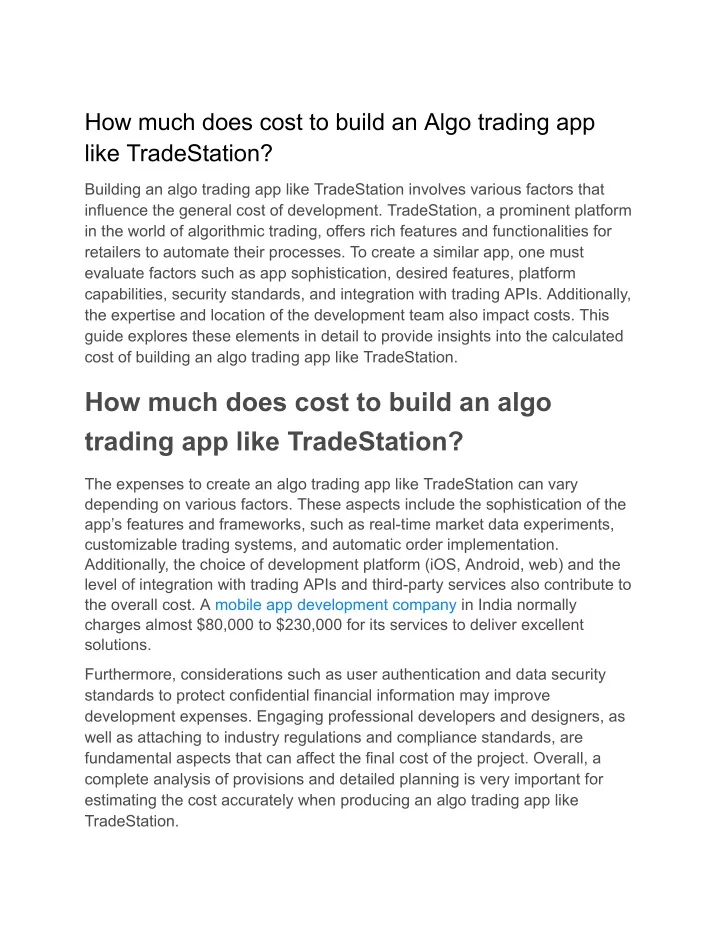 how much does cost to build an algo trading