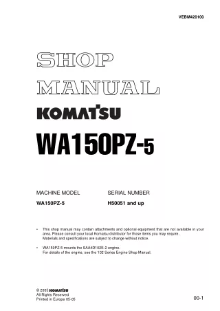 Komatsu WA150PZ-5 Wheel Loader Service Repair Manual (SN H50051 and up)
