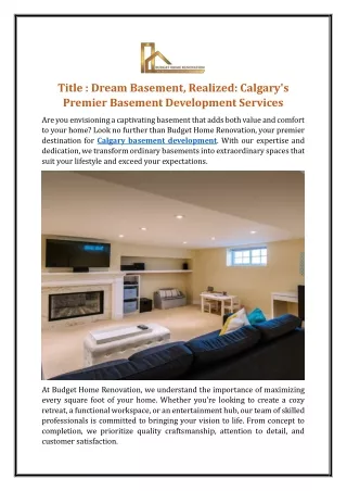 Dream Basement, Realized: Calgary's Premier Basement Development Services