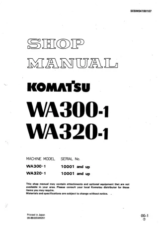 Komatsu WA300-1 Wheel Loader Service Repair Manual SN：10001 and up