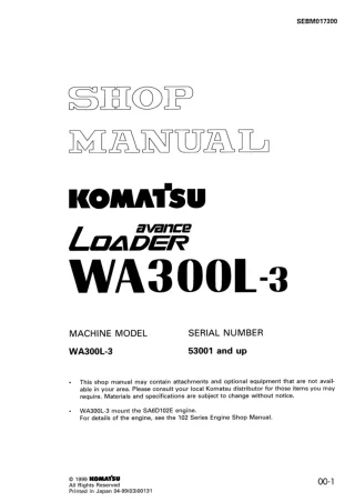 Komatsu WA300L-3 Wheel Loader Service Repair Manual SN 53001 and up