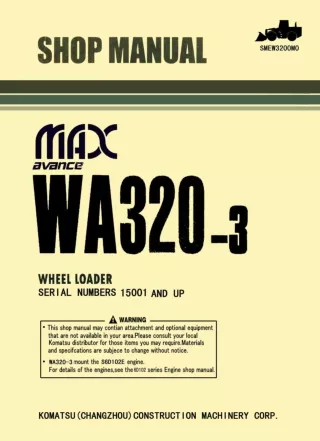 Komatsu WA320-3 Avance Wheel Loader Service Repair Manual SN 15001 and up