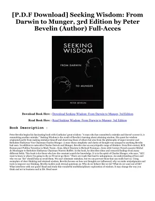 READ PDF EBOOK Seeking Wisdom: From Darwin to Munger, 3rd Edition [PDFEPub] By