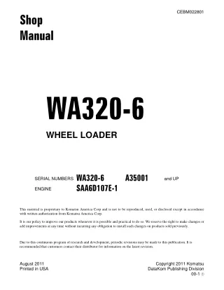 Komatsu WA320-6 Wheel Loader Service Repair Manual (SN A35001 and up)