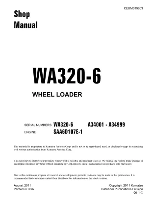 Komatsu WA320-6 Wheel Loader Service Repair Manual SN A34001 to A34999