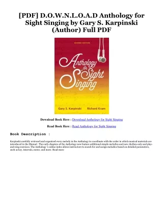 Free [epub]$$ Anthology for Sight Singing [ PDF ] Ebook By  Gary S. Karpinski (A