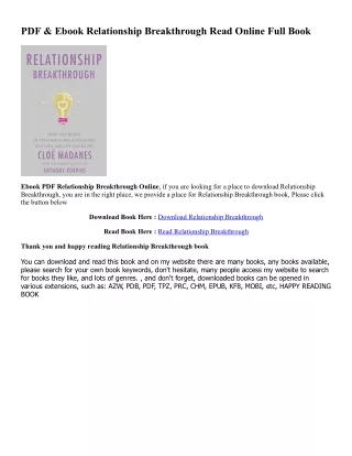 (Read Pdf!) Relationship Breakthrough PDF Ebook By  Cloe Madanes (Author),