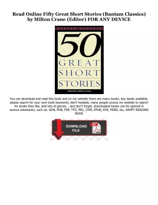 (Read Pdf!) Fifty Great Short Stories (Bantam Classics) (EBOOK PDF) By  Milton C