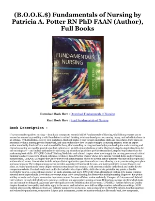 [BOOK] Fundamentals of Nursing $BOOK^ By  Patricia A. Potter RN PhD FAAN (Author
