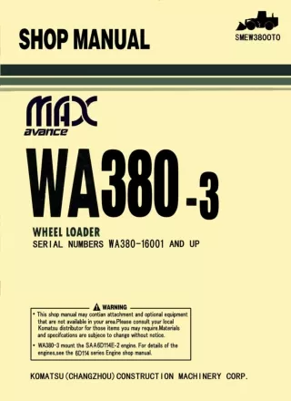 Komatsu WA380-3 Wheel Loader Service Repair Manual (SN 16001 and up)