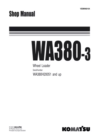 Komatsu WA380-3 Wheel Loader Service Repair Manual SN WA380H20051 and up