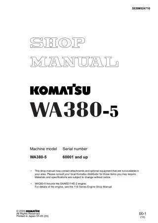 Komatsu WA380-5 Wheel Loader Service Repair Manual SN：60001 and up