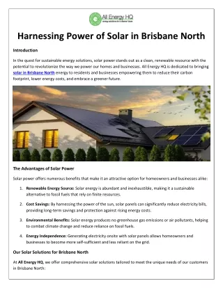 Harnessing Power of Solar in Brisbane North
