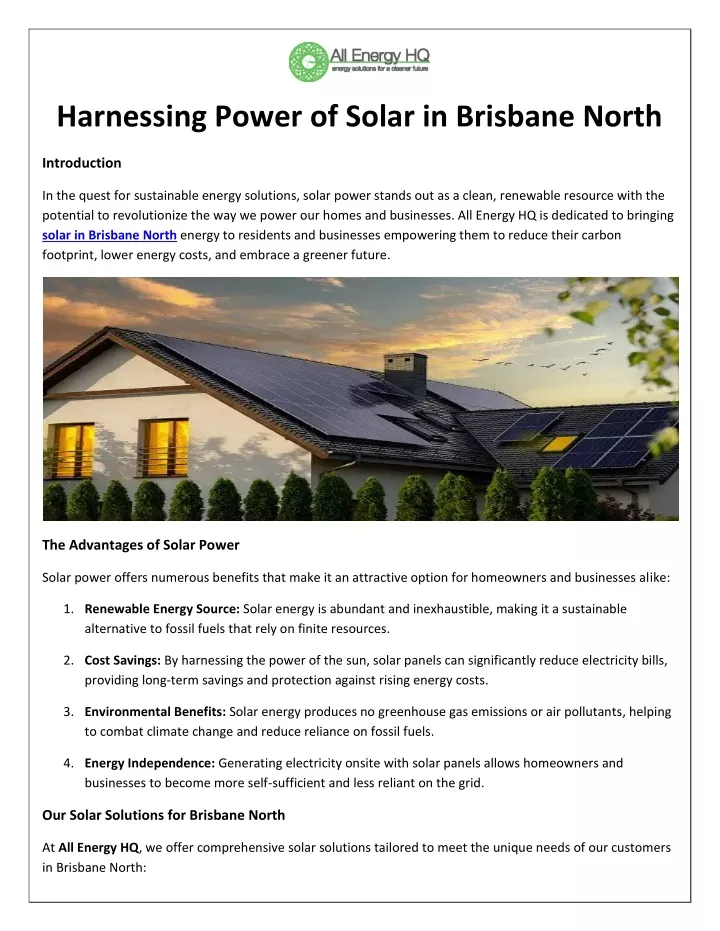 harnessing power of solar in brisbane north